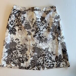 Van Heusen Studio Womens Floral Pencil Skirt White Grey Cotton Size 8